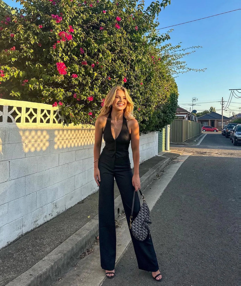 Kookai Oyster Vest & Ariel Low Rise Pants- Black