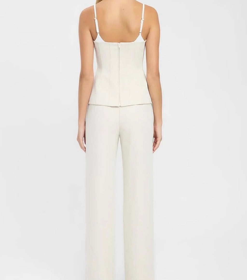 Kookai Ariel Contrast Top & Ariel Straight Leg Pants- Almond Milk