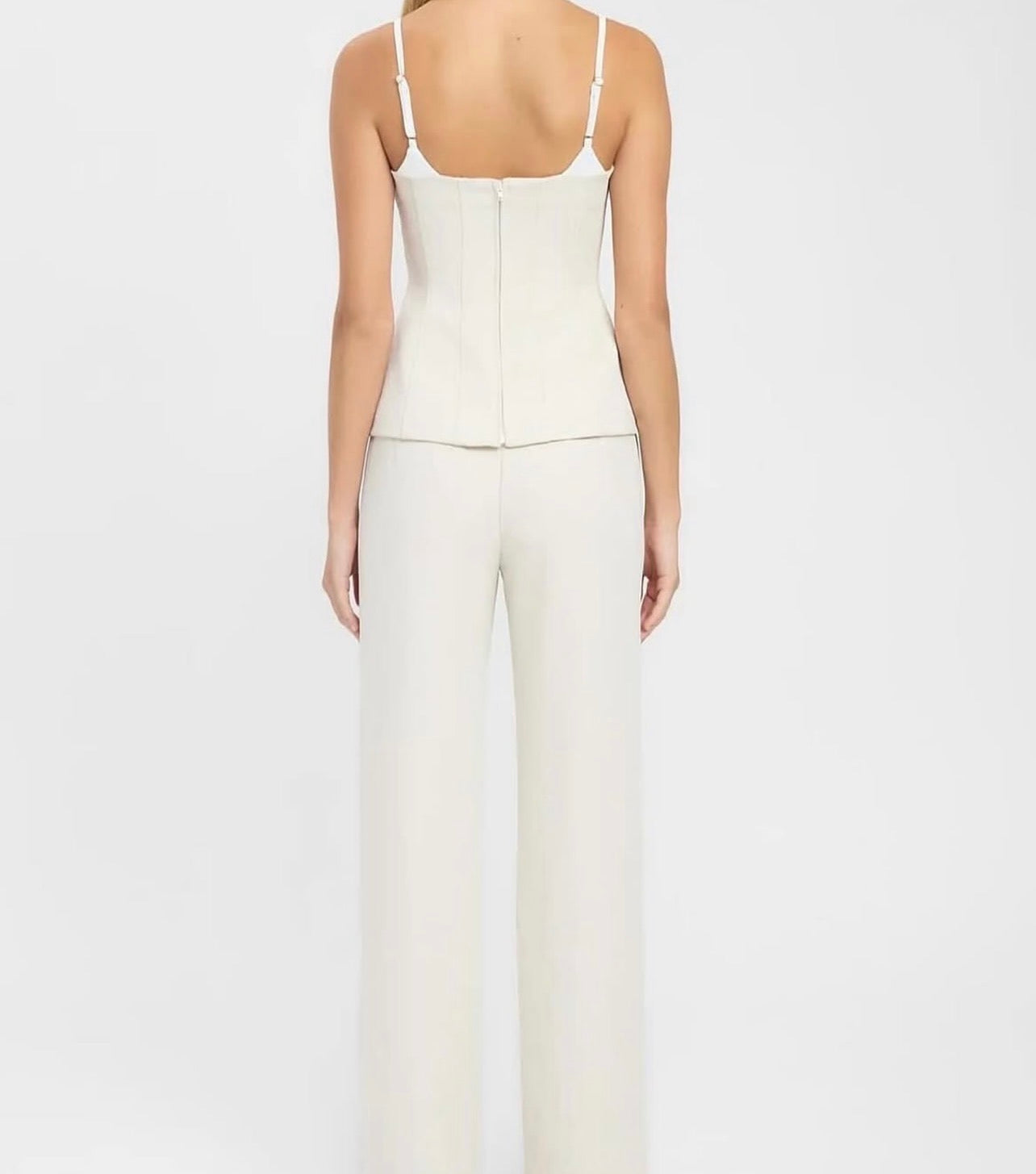 Kookai Ariel Contrast Top & Ariel Straight Leg Pants- Almond Milk