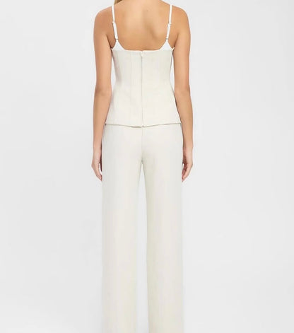 Kookai Ariel Contrast Top & Ariel Straight Leg Pants- Almond Milk