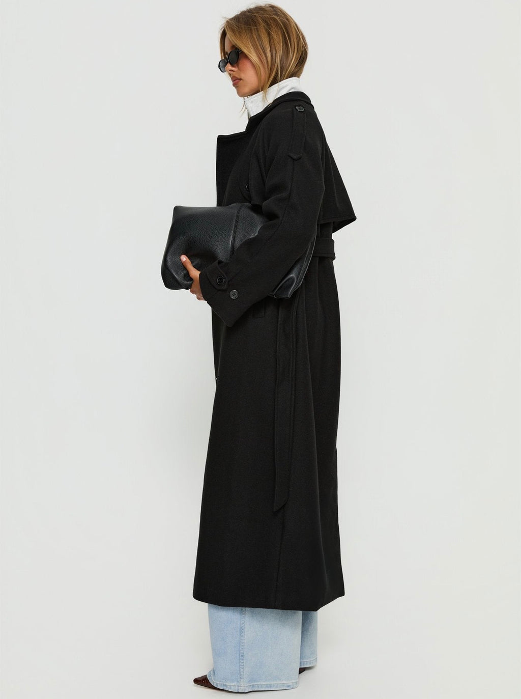 Princess Polly Rylanne Longline Trench Coat- Black