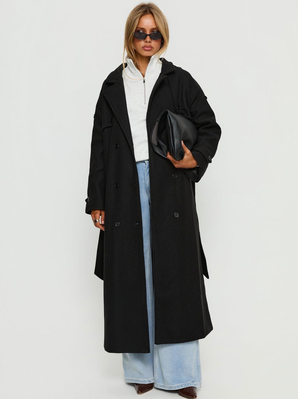 Princess Polly Rylanne Longline Trench Coat- Black