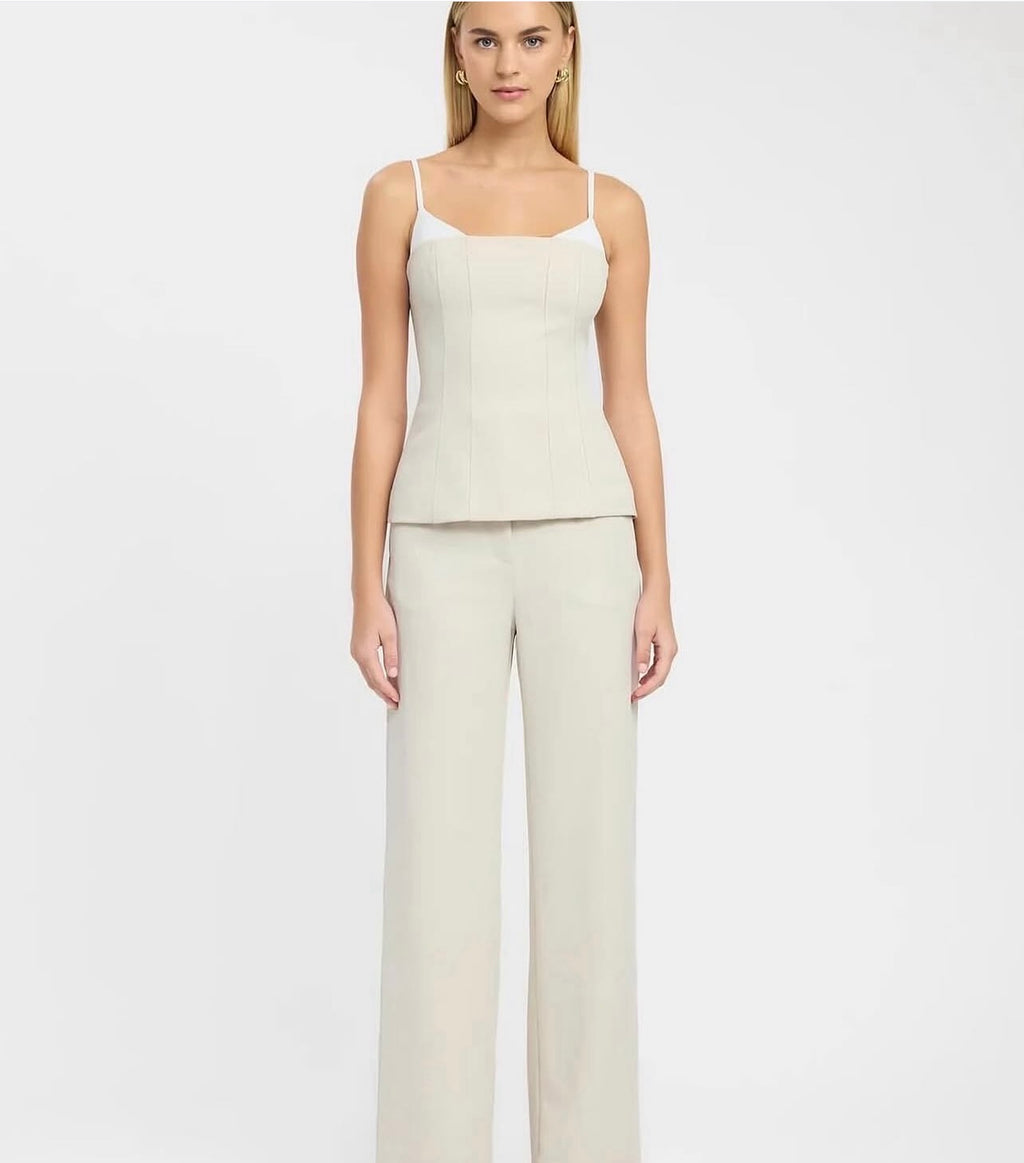 Kookai Ariel Contrast Top & Ariel Straight Leg Pants- Almond Milk