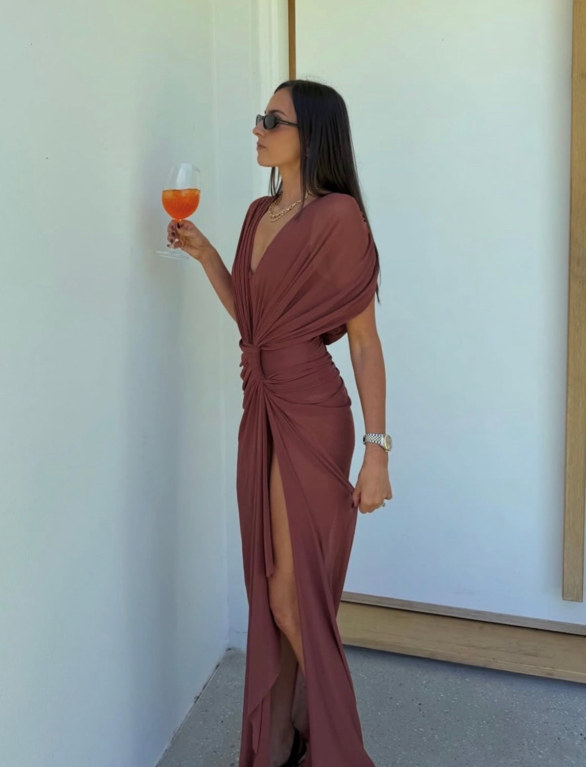 Bec & Bridge Leia Drape Maxi Dress- Rust