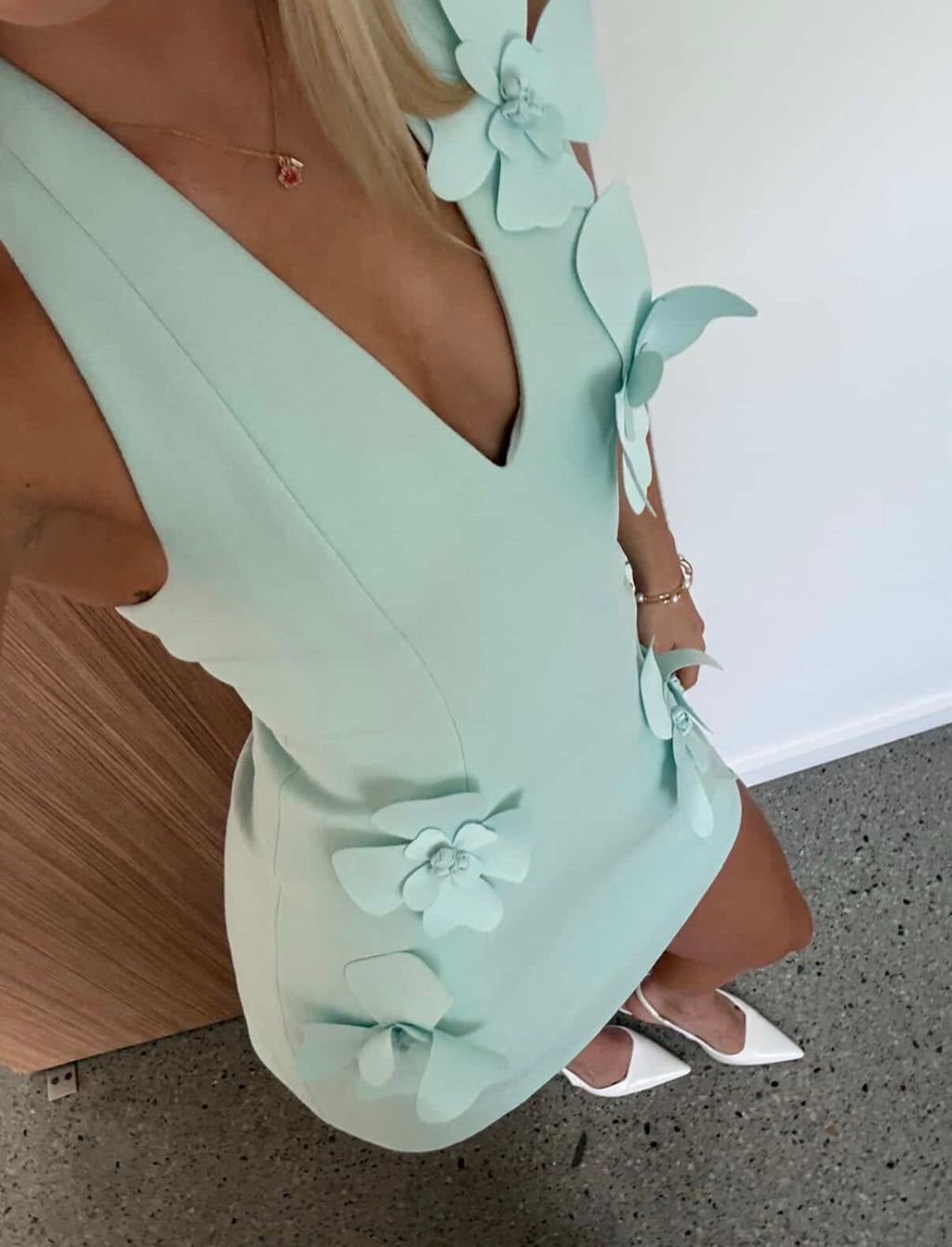 Shieke Petal Mini Dress- Aqua