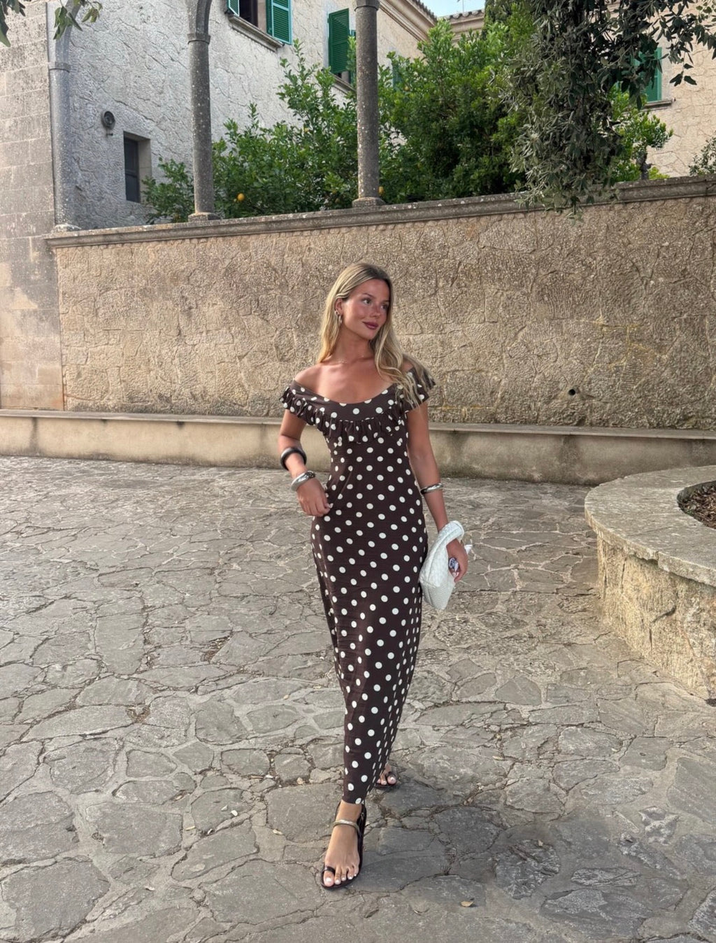 Designed By Si Luna Polka Dot Maxi Dress- Brown/Yellow