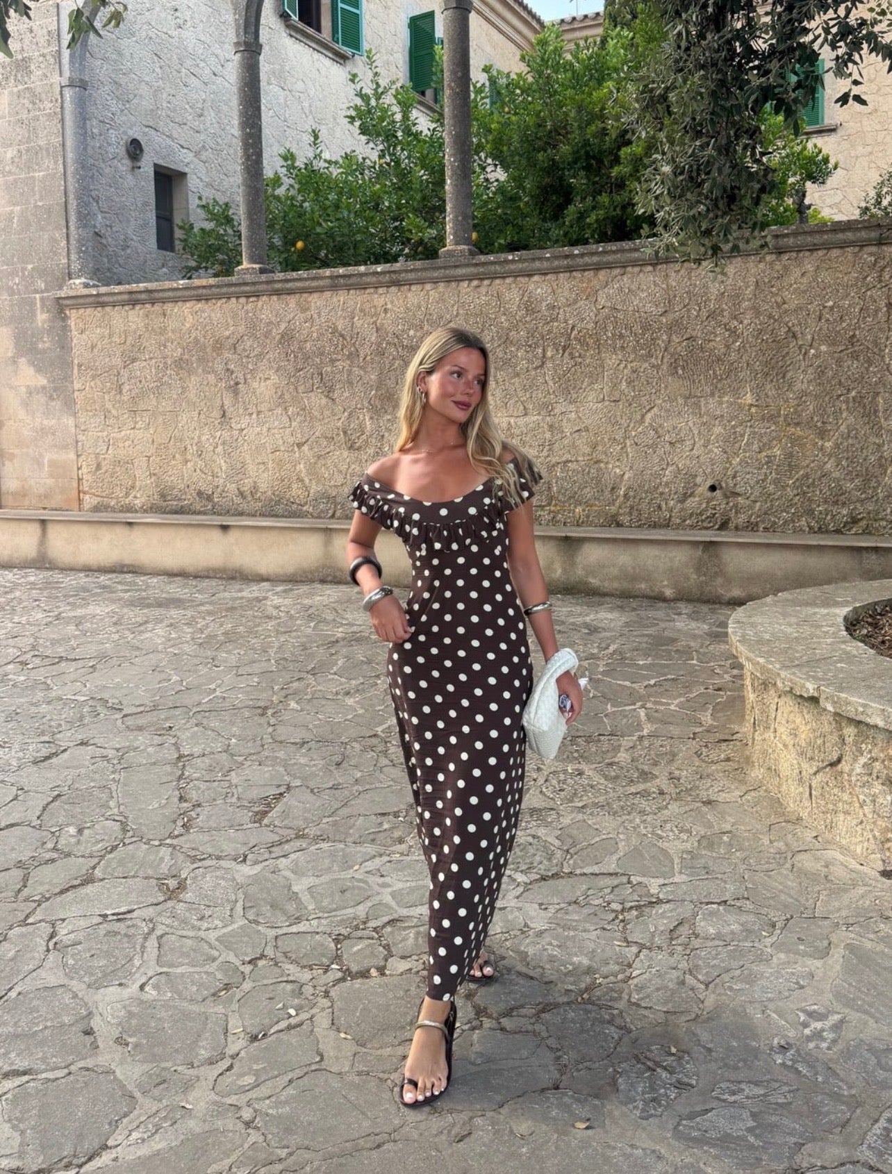 Designed By Si Luna Polka Dot Maxi Dress- Brown/Yellow