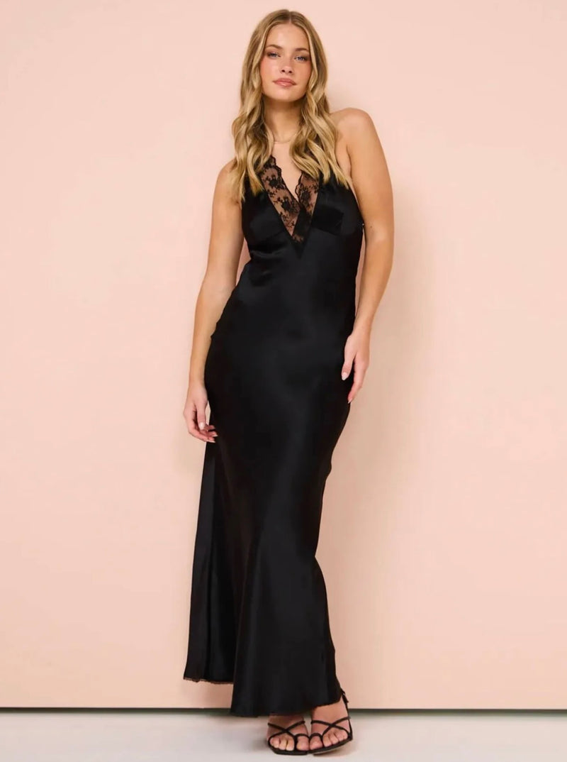 SIR The Label Aries Halter Maxi Dress- Black