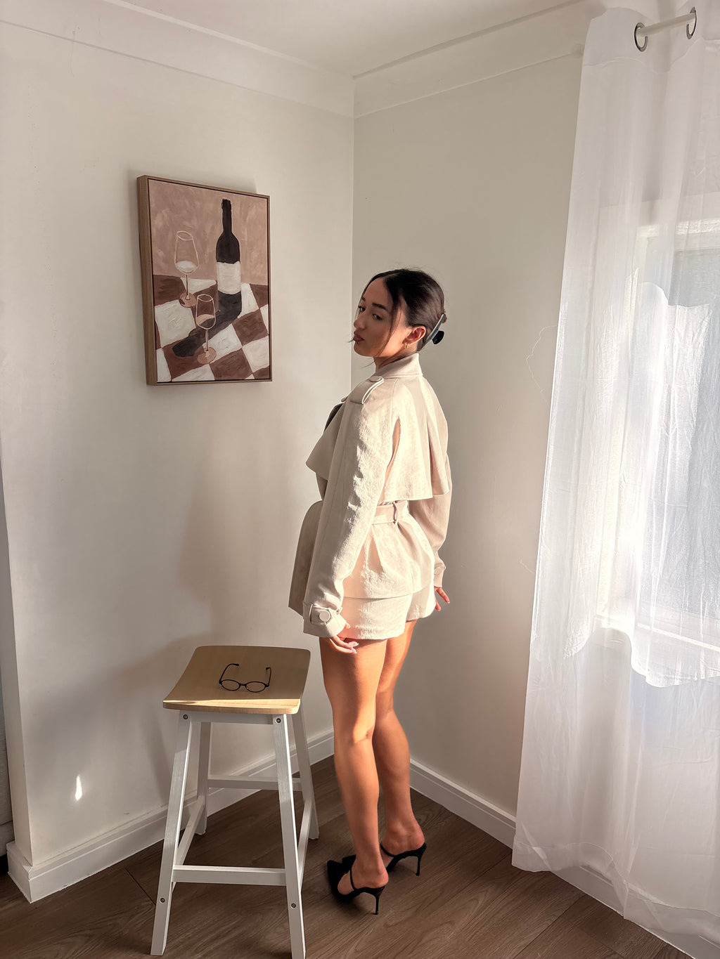 Kookai Ariel Cropped jacket & Ariel Mini Shorts- Dark Oat
