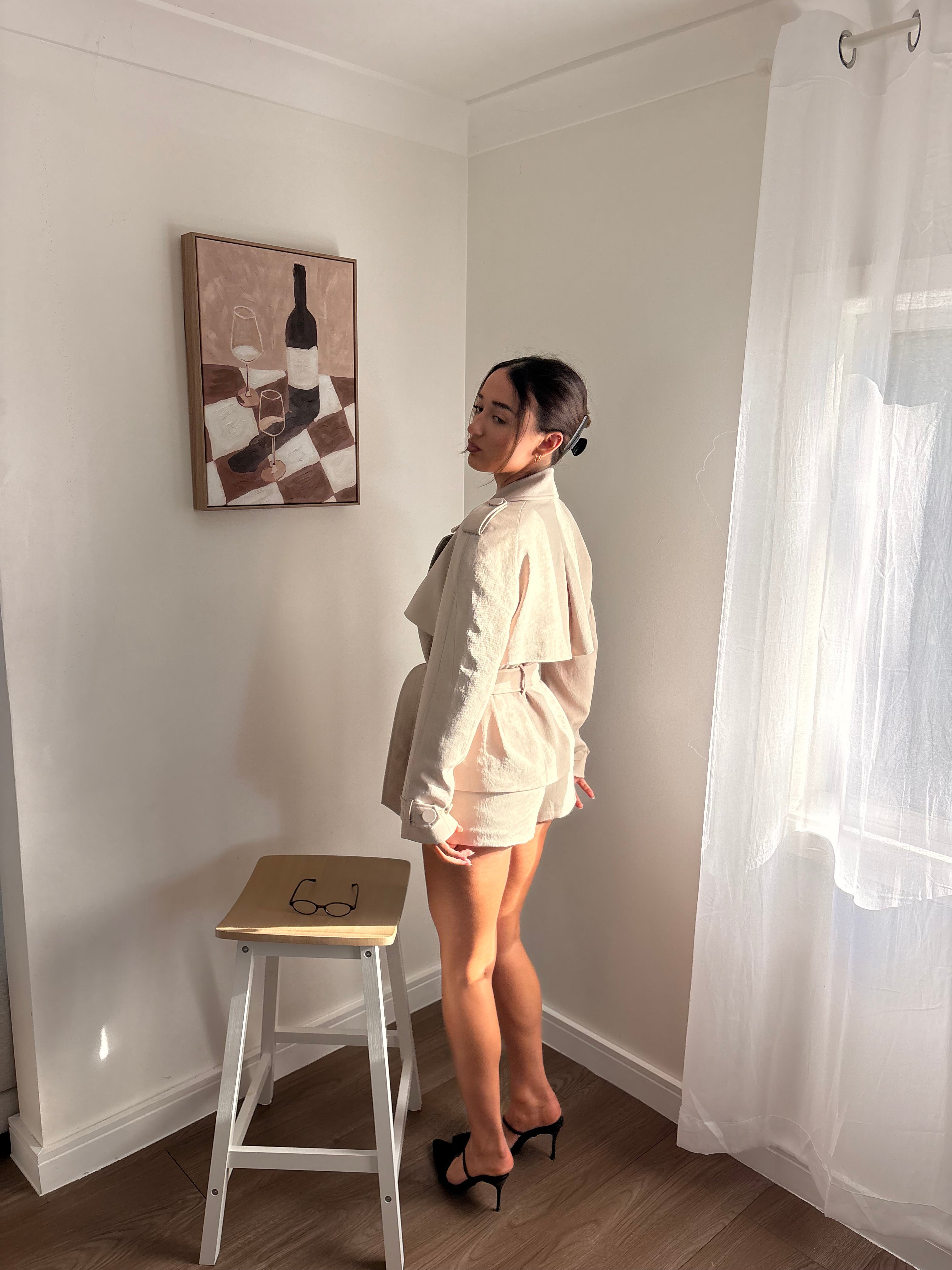 Kookai Ariel Cropped jacket & Ariel Mini Shorts- Dark Oat