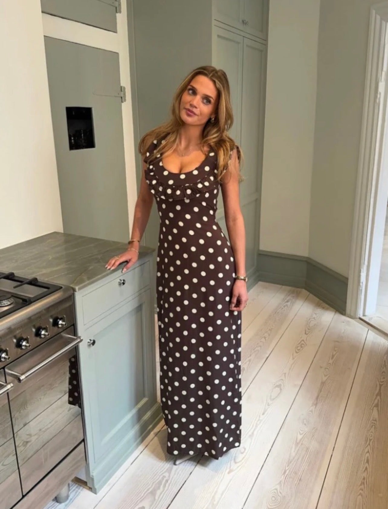 Designed By Si Luna Polka Dot Maxi Dress- Brown/Yellow