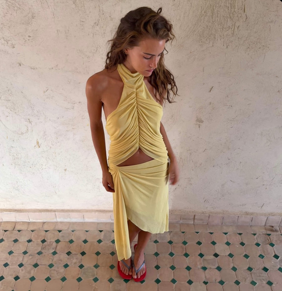 Bec & Bridge Oria Halter Top & Oria Midi Skirt- Citron