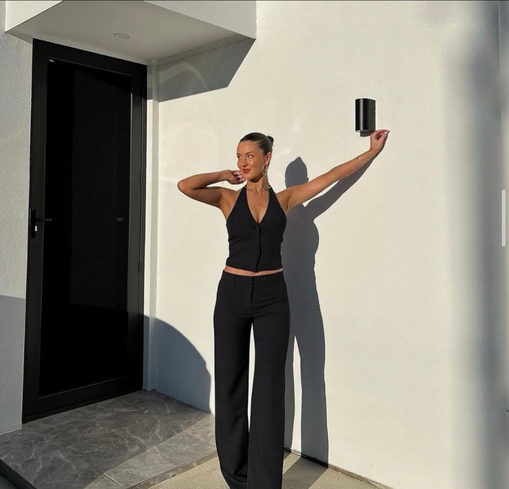 Kookai Oyster Vest & Ariel Low Rise Pants- Black