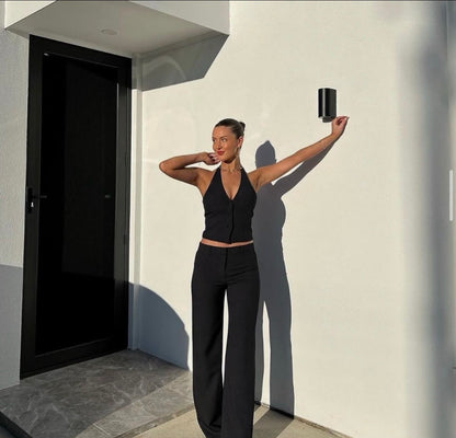 Kookai Oyster Vest & Ariel Low Rise Pants- Black