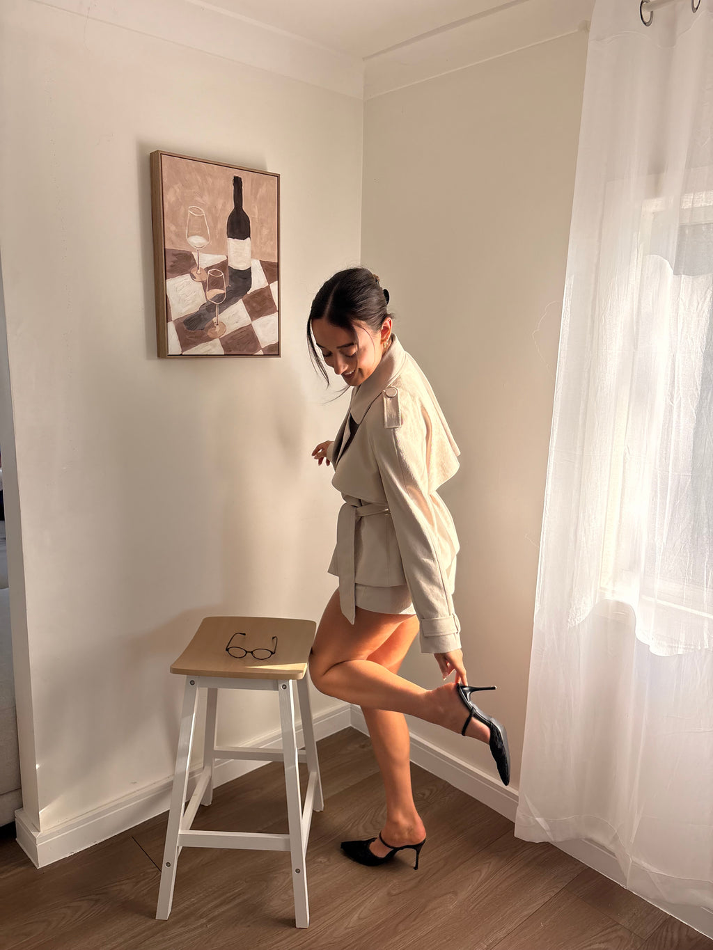 Kookai Ariel Cropped jacket & Ariel Mini Shorts- Dark Oat
