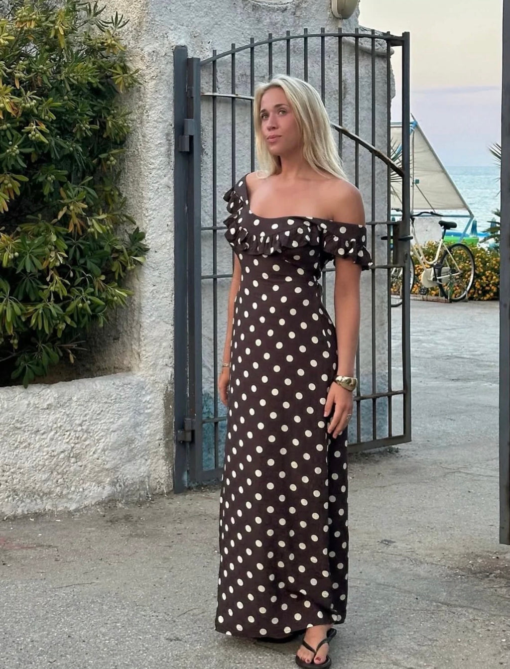 Designed By Si Luna Polka Dot Maxi Dress- Brown/Yellow