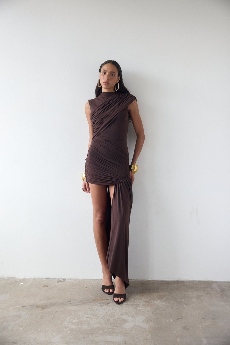 De La Vali Ravenna Mini Dress- Chocolate