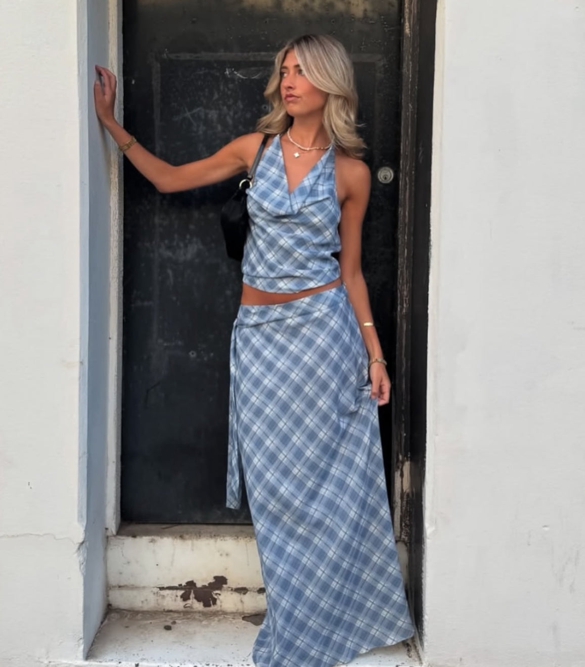Desero Jacare Capri Set- Gingham Blue