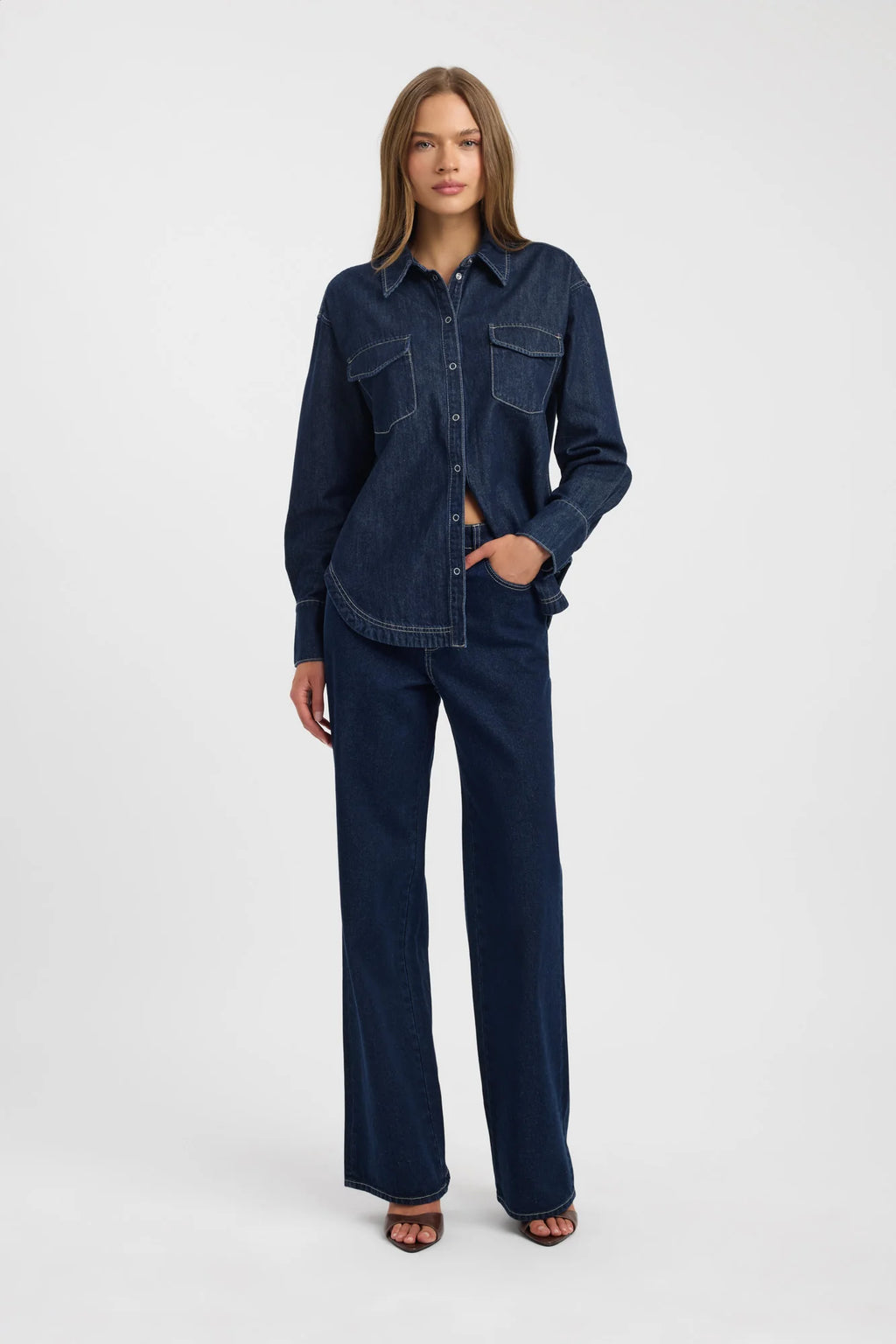 Kookai Davey Shirt & Kai High Rise Jeans- Denim