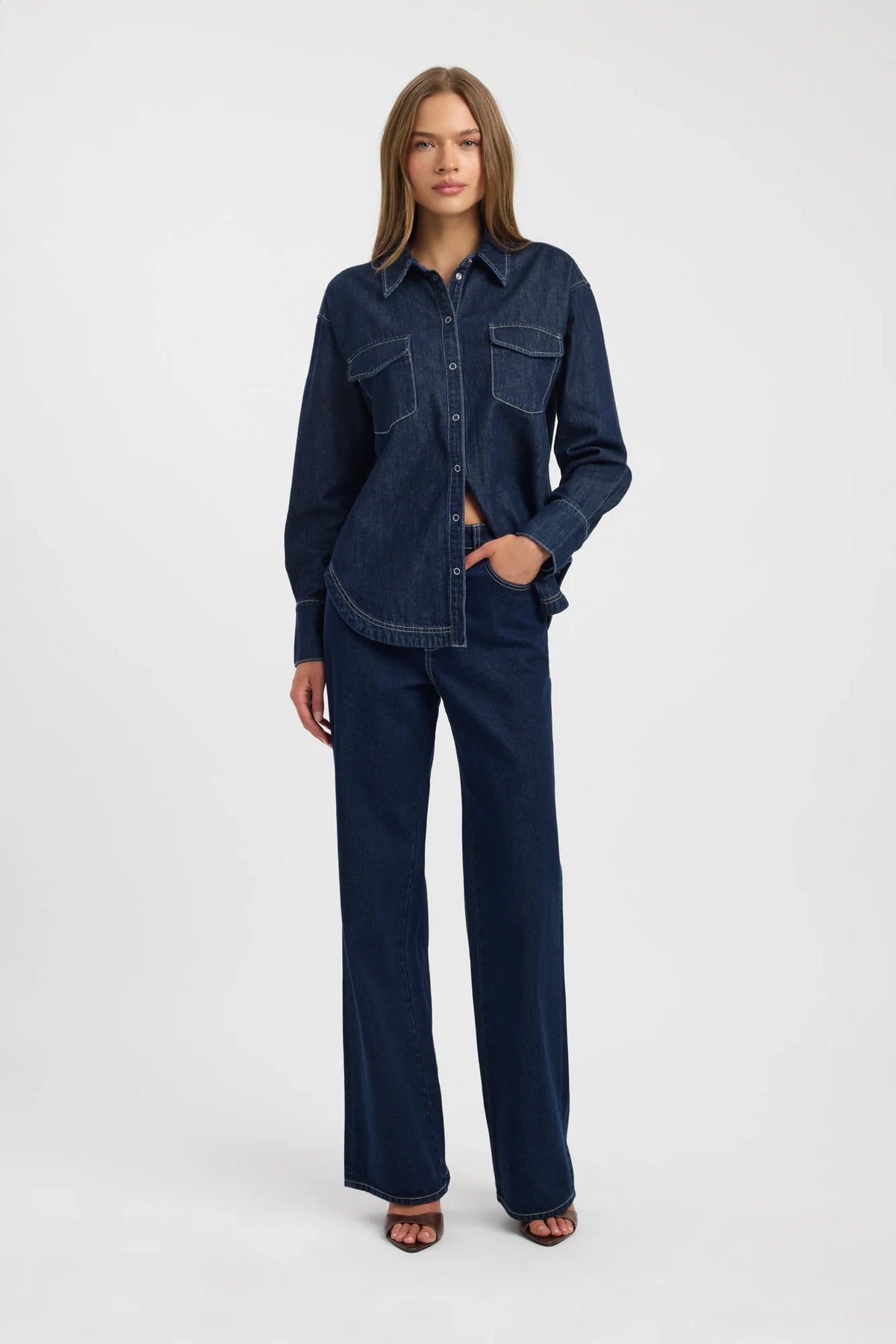 Kookai Davey Shirt & Kai High Rise Jeans- Denim