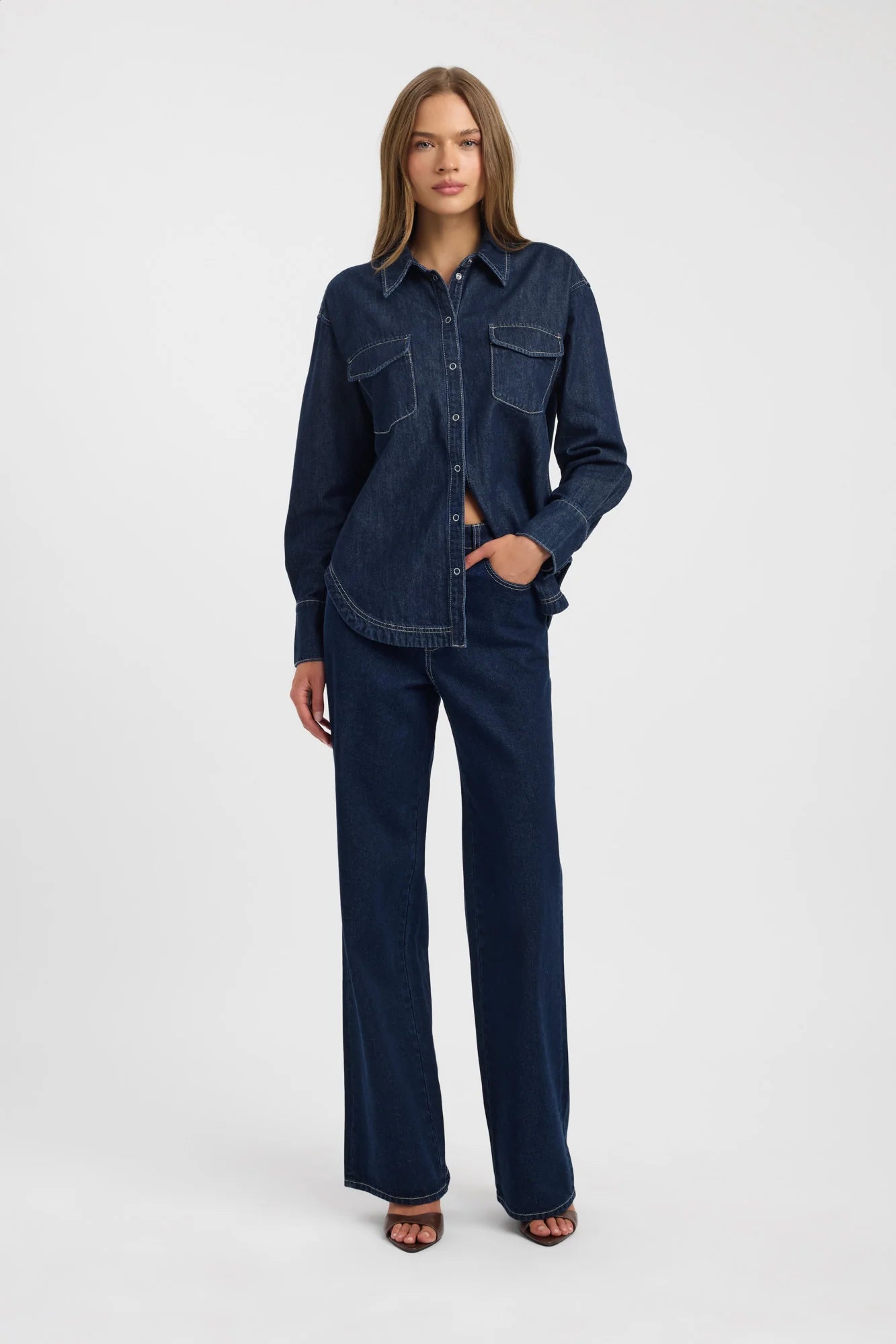 Kookai Davey Shirt & Kai High Rise Jeans- Denim