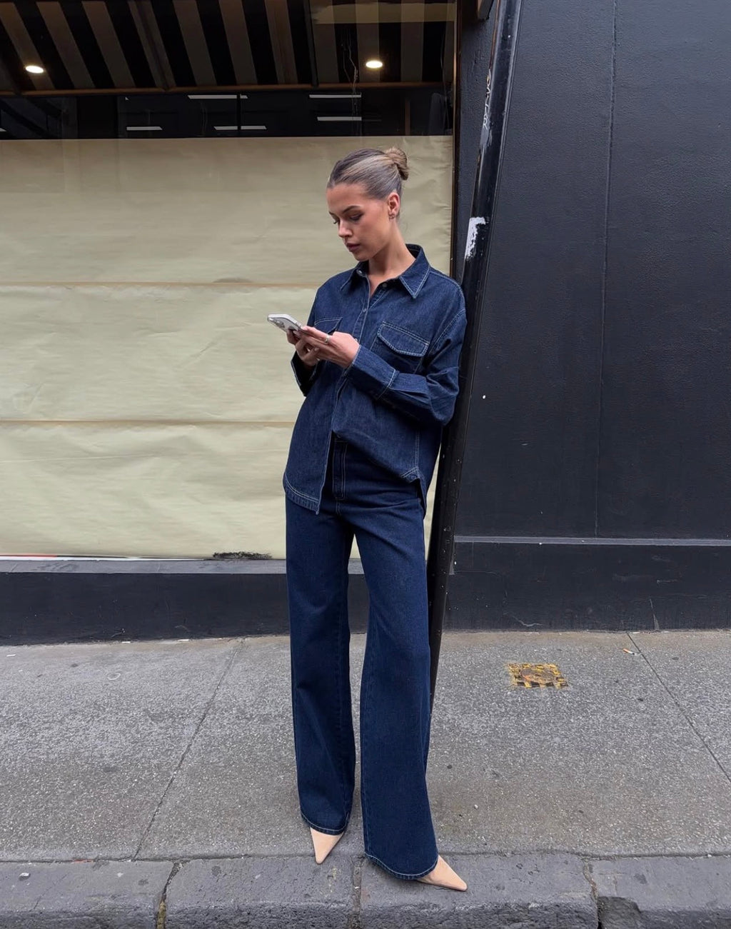 Kookai Davey Shirt & Kai High Rise Jeans- Denim