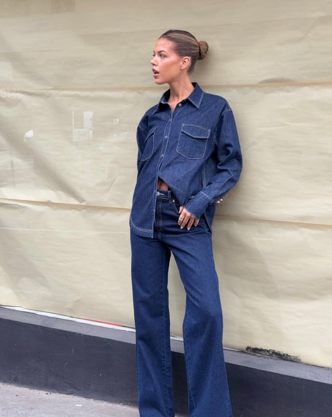 Kookai Davey Shirt & Kai High Rise Jeans- Denim
