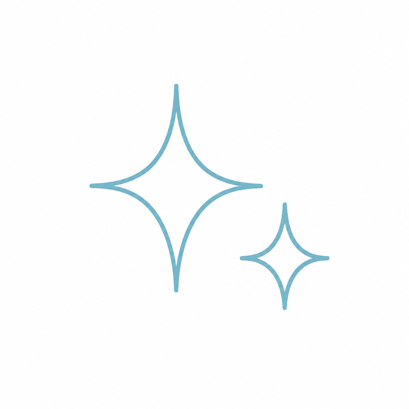 Two light blue sparkle line icons on a plain white background.