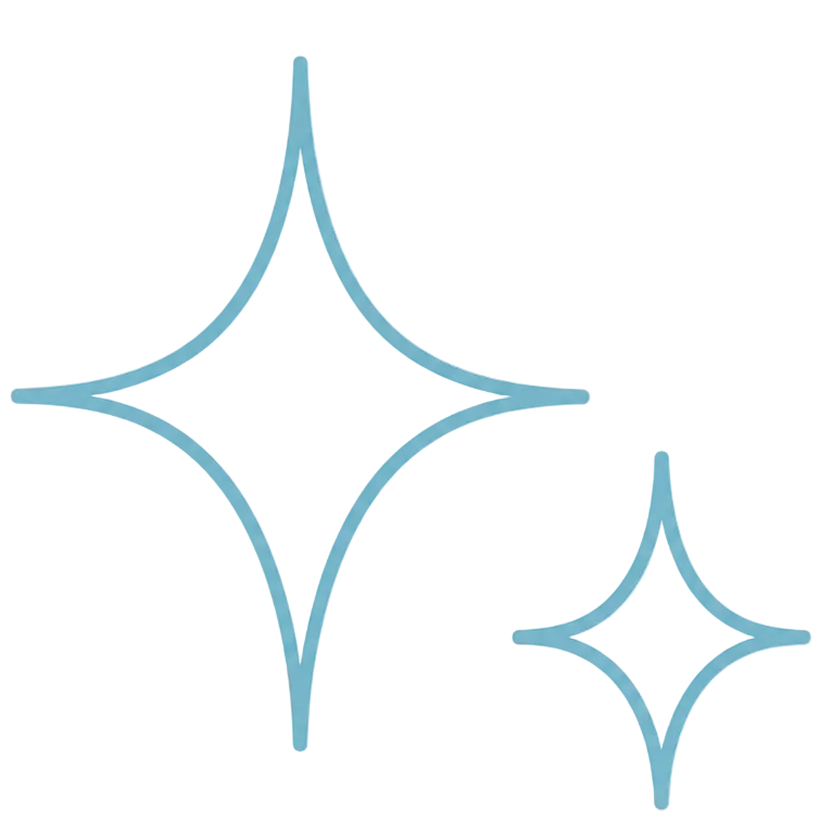 Two light blue sparkle line icons on a plain white background.