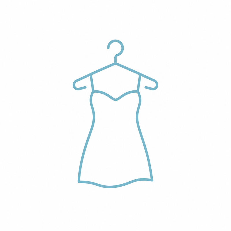 A simple light blue line drawing of a camisole-style dress on a hanger centered on a plain white background.