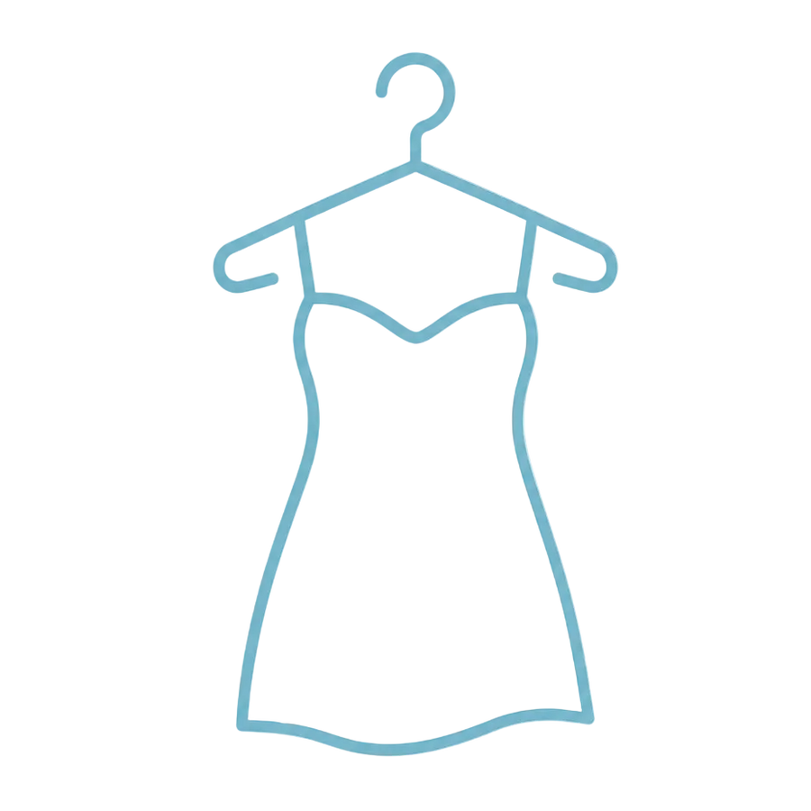 A simple light blue line drawing of a camisole-style dress on a hanger centered on a plain white background.